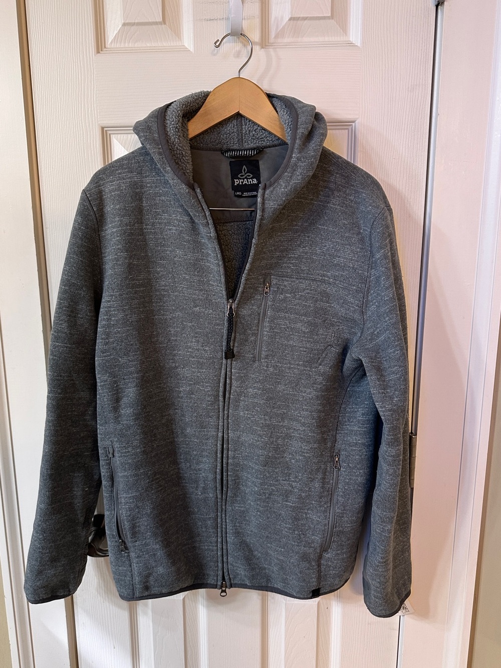PrAna Jacket Mens Large Heathered Gray Sherpa Lined Hooded Full Zip Sweatshirt L